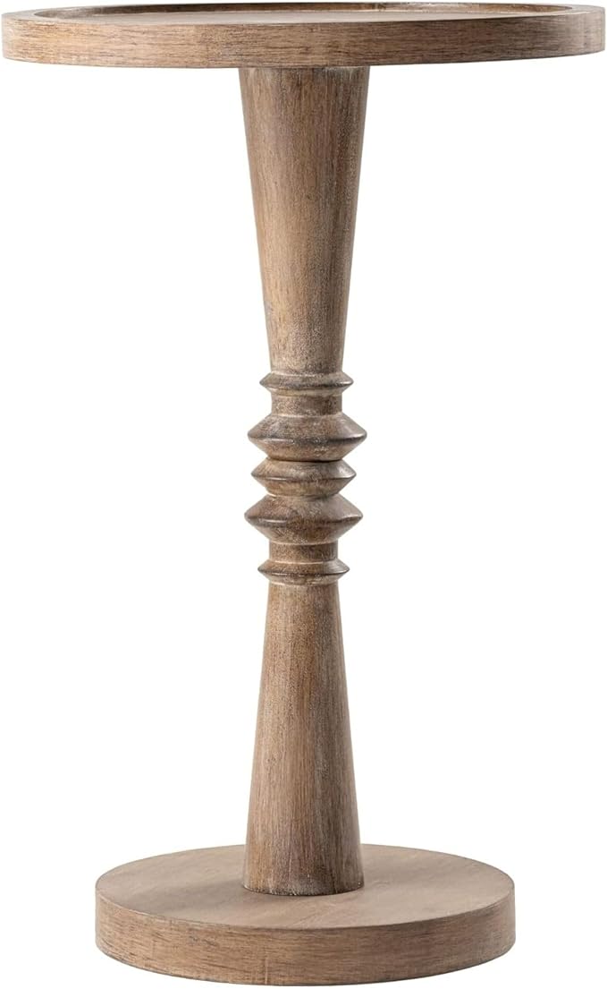 COZAYH Traditional Rustic Pedestal Table, Round Tray Top End Table with Farmhouse Style Distressed Finish for Small Spaces, Brown