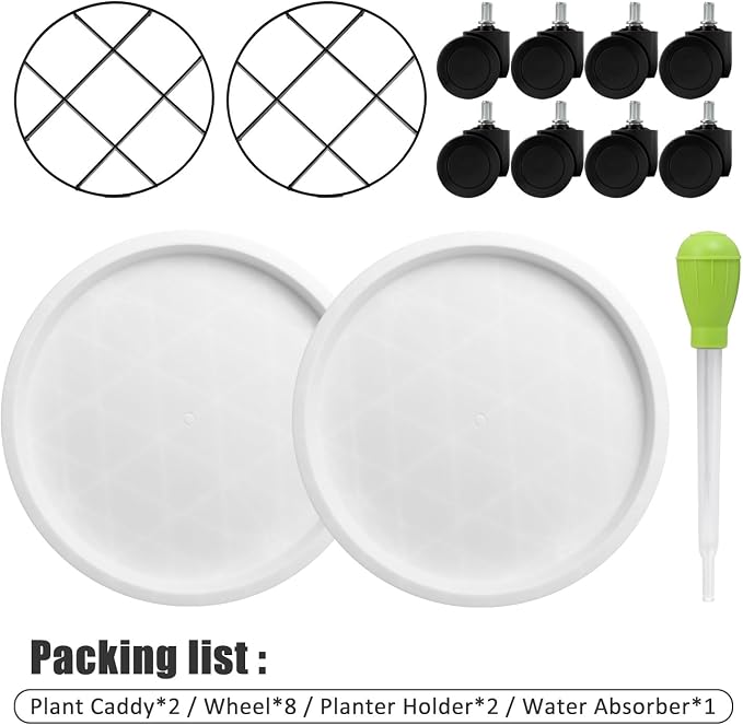 2Pack 12.4'' Plant Caddy with Wheels, Plant Stand Dolly for Heavy Planter,Wheeled Planter Saucer Tray,Rolling plant stand,Heavy-Duty Plant Caddy with Casters for Indoor and Outdoor(White)