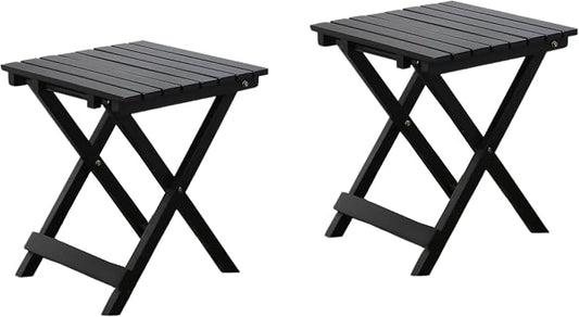 Outdoor Small Table Square Folding Wooden Patio Side Table Set of 2 Furniture Table for Adirondack Chair, Balcony, Porch, No Assembly Required, Black