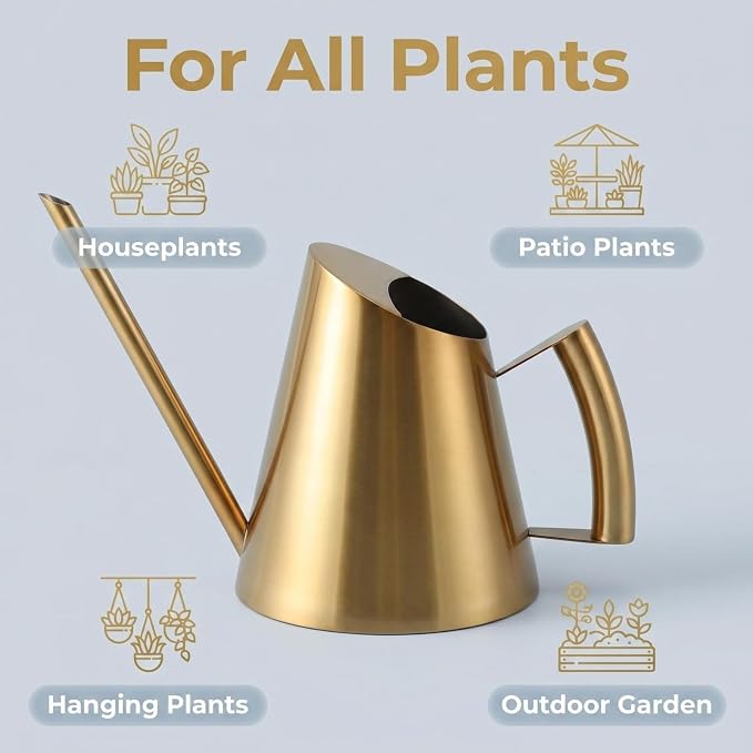 13.6 oz Watering Can Indoor Plants Stainless Steel Plant Waterer Watering Pot Sprinkle Pot Garden Flowers Plants Flower Tool Gold Watering Can with Long Spout (400ml)
