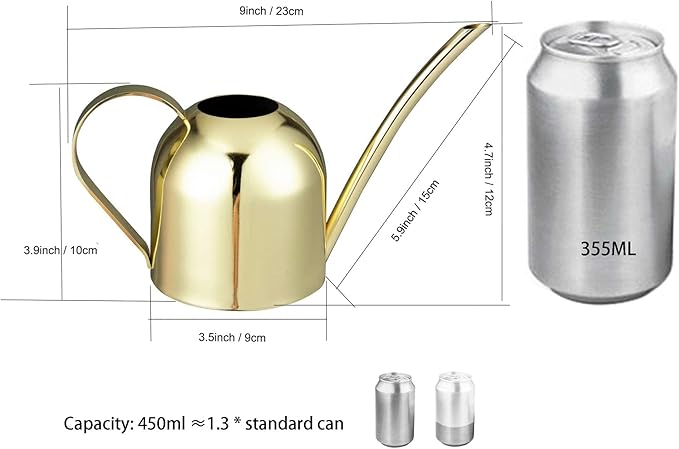 IMEEA 15oz Mini Indoor Watering Can for Small Plants Stainless Steel Watering Can with Long Spout for Desk, Windowsill & Bonsai (Gold)
