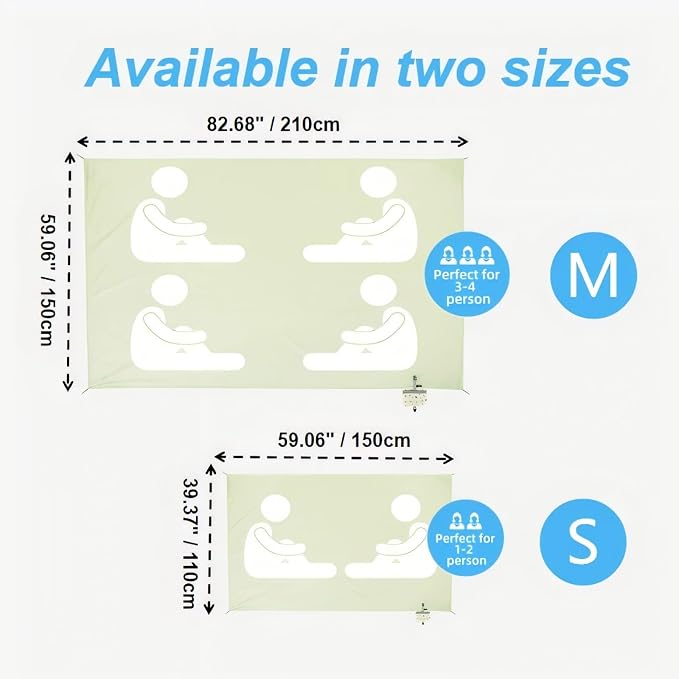 Picnic Blanket Waterproof – Packable Sand Proof Beach Blanket (0.42lb/0.66lb), Compact & Foldable, Fits in Pocket with Integrated Stakes, Ideal for Camping, Hiking, Travel, Concert, Festival