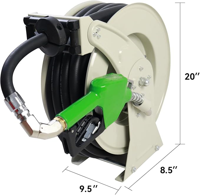3/4"x50' Fuel Hose Reel Retractable & Fuel Nozzle & Fuel Hose Swivel,Spring Driven Diesel Hose Reel,Inlet 1" NPT Thread Swivel Oulet 3/4" NPT Thread Swivel,Heavy Duty Steel Construction Reel