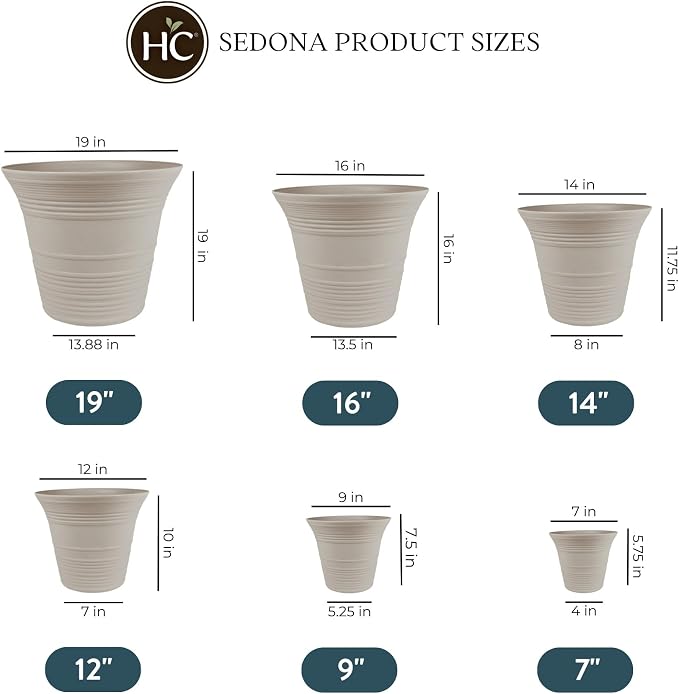 The HC Companies 12 Inch Sedona Round Self Watering Planter - Decorative Lightweight Plastic Plant Pot for Indoor Outdoor Plants Flowers Herbs, Cottage Stone (Pack of 3)