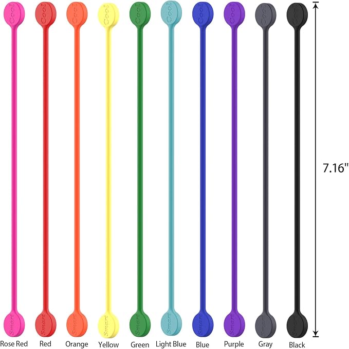 SMART&COOL Reusable Silicone Magnetic Cable Ties for Bundling and Organizing, Holding Stuff, Book Markers, Fridge Magnets, Assorted Color, 7.16'' (10-Pack,Orange)