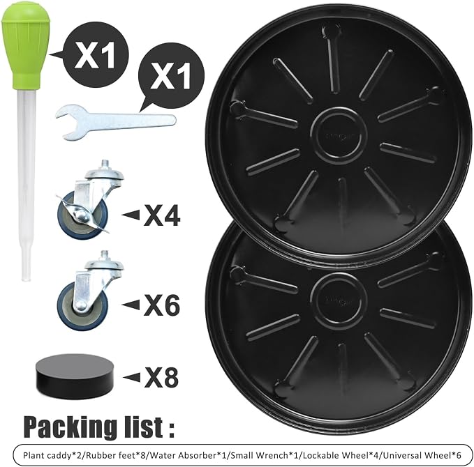 2 Pack 14.6 Inch Metal Plant Caddy With Wheels, Round Rolling Heavy Duty Plant Dolly, Heavy Plant Pot Mover Outdoor or Indoor,Plant Stand with Locking Wheels(Black)