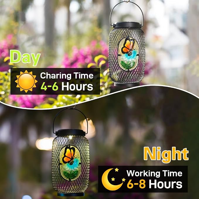 Solar Lantern Outdoor Waterproof,Butterfly Hanging Solar Lights Outdoor, Garden Decor for Patio Yard Table, Birthday & Mother's Day Gifts for Women Gifts