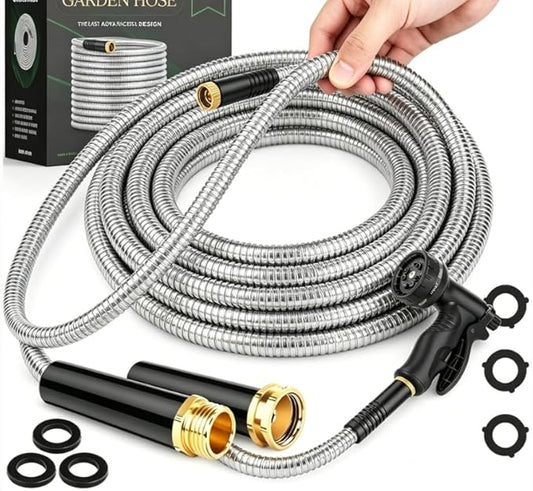 CXEZSIK Garden Hose, Water Hose with 10 Function Nozzles, No Kinks, Flexible Hose, Lightweight, Puncture Proof Hose for Yard and Outdoor（53FT）