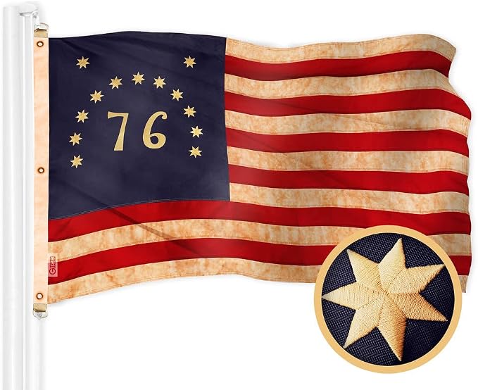 G128 Bennington Tea-Stained Flag | 5x8 Ft | Embroidered 420D Polyester - Embroidered Stars, Sewn Stripes, Brass Grommets, Indoor/Outdoor, Vibrant Colors, Quality Polyester
