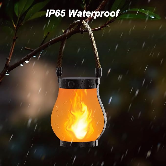 Hompavo Gen2 Solar Lanterns Outdoor with Ultra-Real Flame, Dual Charging (USB/Solar) & 2 Mode - Waterproof Decorative Hanging/Table Lights for Yard Patio Garden Birthday Mothers Day Gifts for Women, 4