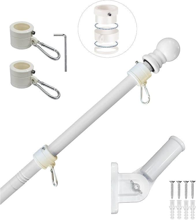 MTB Garden 5ft White Steel Flag Pole and Holder, 1 inch Flag Pole for Outside House Porch Flagpole Mount