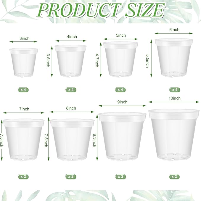 Vesici 24 Pcs 3/4/5/6/7/8/9/10 Inch Large Thickened Clear Nursery Pots Variety Pack Plant Pots with Drainage Holes Planters for Indoor Plants Flexible Transparent Plastic Plant Bottle Succulents