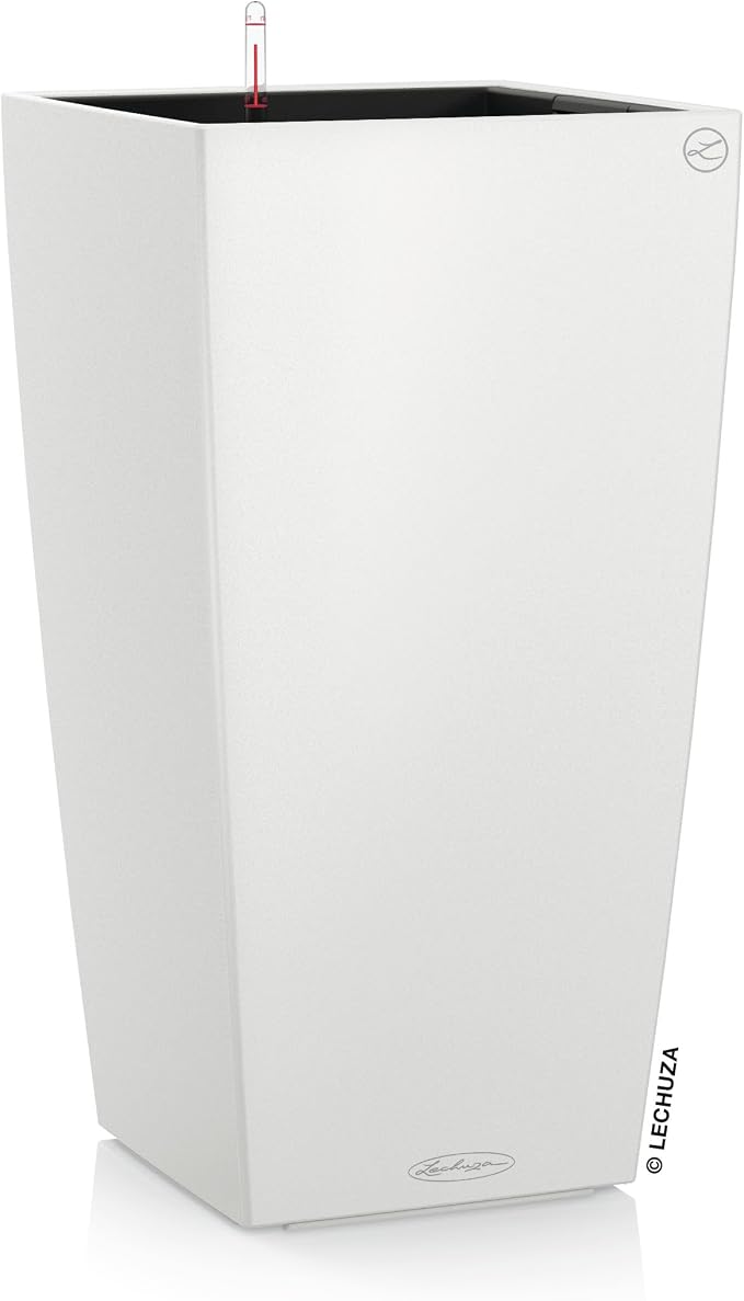 Lechuza CUBICO Color 22 White, Self-Watering Tall Planter, H16.1 L8.7 W8.7 in