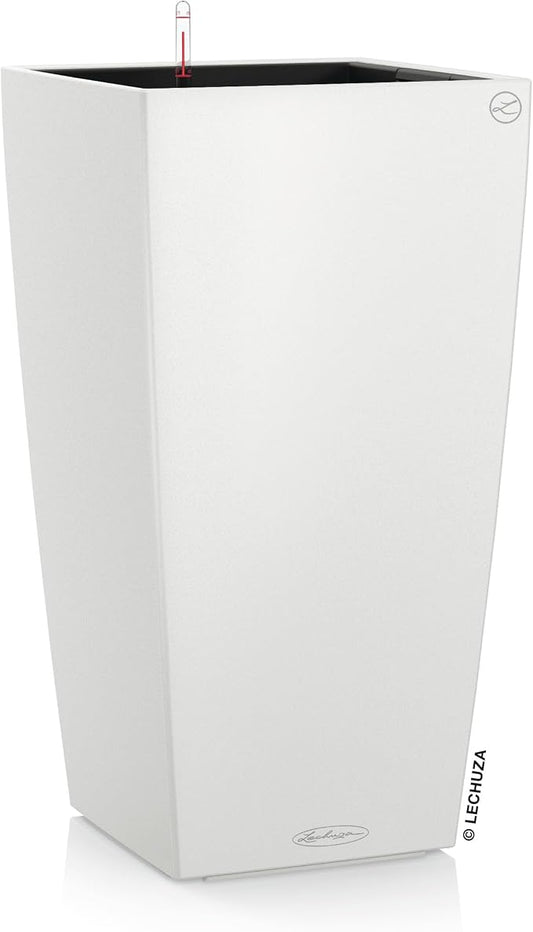 Lechuza CUBICO Color 22 White, Self-Watering Tall Planter, H16.1 L8.7 W8.7 in