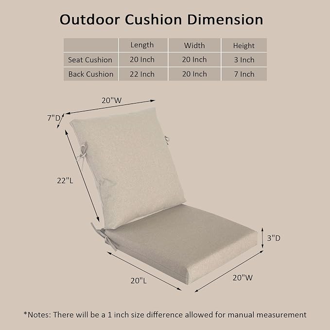 20"x20" Outdoor Universal Cushion Set of 1, Patio Cushions with Handles & Ties, Water-Proof Stain-Resistant UV Resistant Weather Resistant High Resilience Foam with YKK Zippers,Riverbed