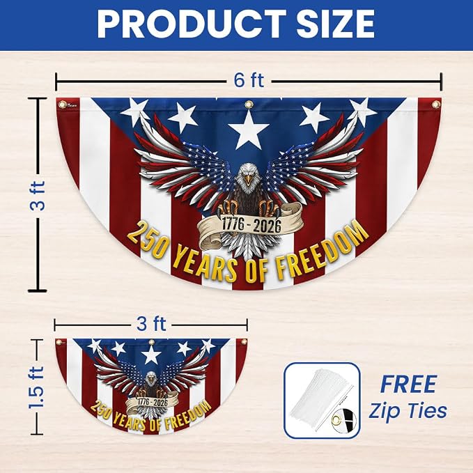 American Flag-250 Years of Freedom Non-Pleated Fan Flag Patriotic Eagle Bunting, 1.5x3 ft, 1 Pack-USA Premium Polyester