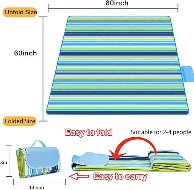 PUPOPIK Picnic Beach Blanket, Picnic Mat 80x60in Waterproof Foldable, Family Mat, Portable Large Picnic Blankets for Travel, Hiking, Music Festival