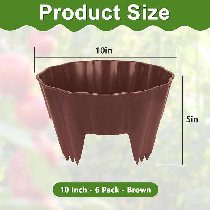 6 Pack Round Planting Grow Rings,10" Planting Protective Round Edging, Plant Support Rings to Protects Plants, Deep Watering Plant Collars for Vegetables Herbs Flowers (Brown)