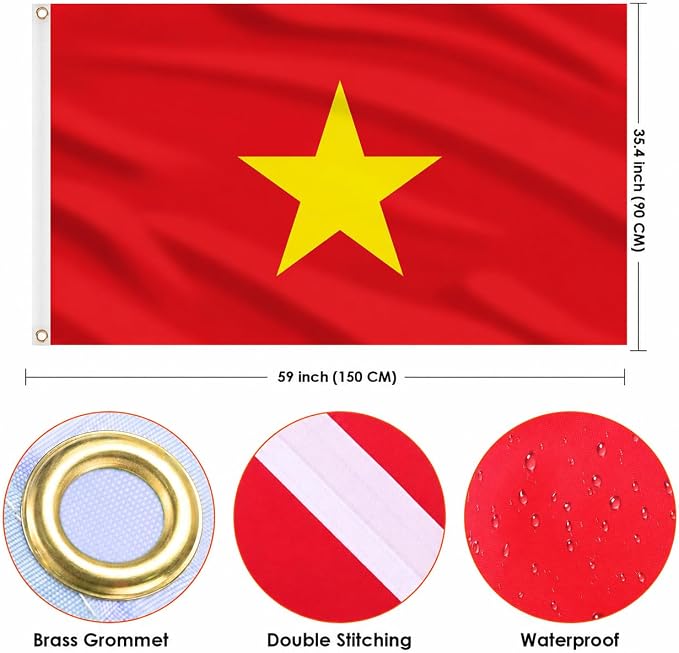 AhfuLife Vietnam Flag 5ft x 3ft for Party Decorations, 2 Pcs Large Vietnamese Flag Polyester Double Side with Brass Eyelets for National Day Garden Street