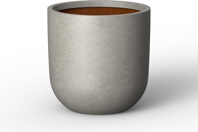 Kante 11" Round Concrete Planter, Medium Plant Pot with Drainage Hole & Rubber Plug – Lightweight Rustic Concrete Container for Indoor Outdoor, Home Garden Patio
