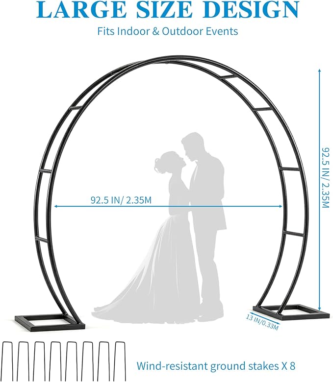 Round Garden Arch Trellis for Climbing Plants Outdoor, Metal Garden Arbor, Decorative Arch Frame for Garden, Events & Parties, Suitable for Backdrop and Balloon Decorations (Round)