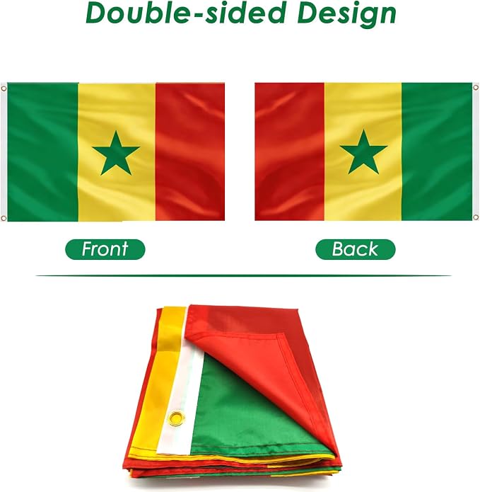 AhfuLife Flag 3x5 Ft, Large Flags for Outside - Double Side with Brass Eyelets for World Cup Olympic Party Decorations Bar Garden Street Decoration Indoor Outdoor (2, Senegal)