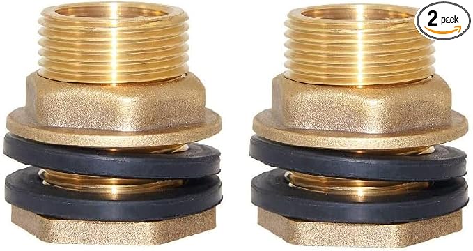 Joywayus 2PCS 1/2" NPT Female 3/4" GHT Male Soild Brass Water Tank Connector Theaded Bulkhead Fitting with 2 Rubber Ring Stablizing