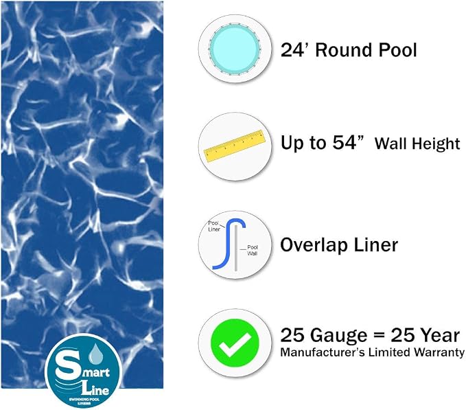 Lake Effect Pools 'Fallston' 24' Foot Round Above Ground Swimming Pool | 52" Inch Height | Sunlight Overlap Liner and Widemouth Skimmer Bundle | Resin Protected Steel Sided Walls