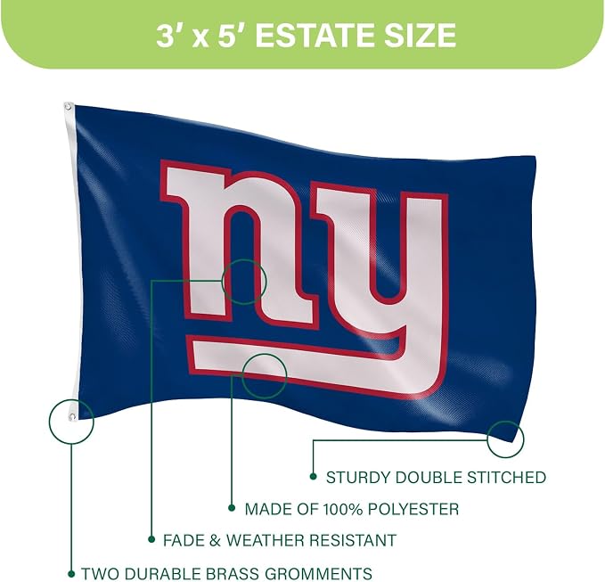 Team Sports America NFL New York Giants 3 x 5 Outdoor Durable House Flag with Grommets | Sport Team Flag & Banner | Indoor Wall Decor Flag for Room | Works with Flag Poles for Outside House