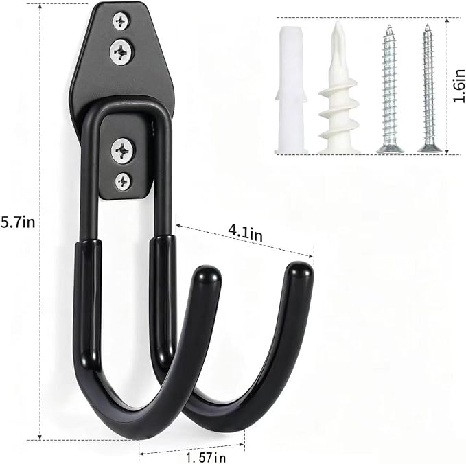 Garage Hanging Hooks Wall Mount, Garage Tool Storage Hooks, Wall Hangers for Hose, Tools, Garden Equipment, Ladder, Bikes, Broom and mop, Black