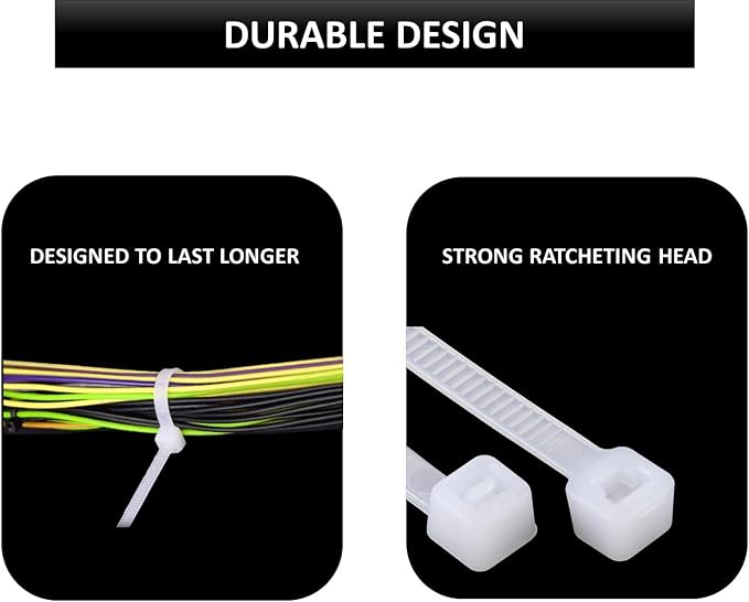 Kable Kontrol Zip Ties Assorted Sizes 500 Pcs Variety Pack Kit, 4+5.5+8+11+14 Inch Bulk Zipties Multi Pack Cable Tie Wraps, Nylon Wire Ties, for Indoor Outdoor Cable Management Use, Natural White