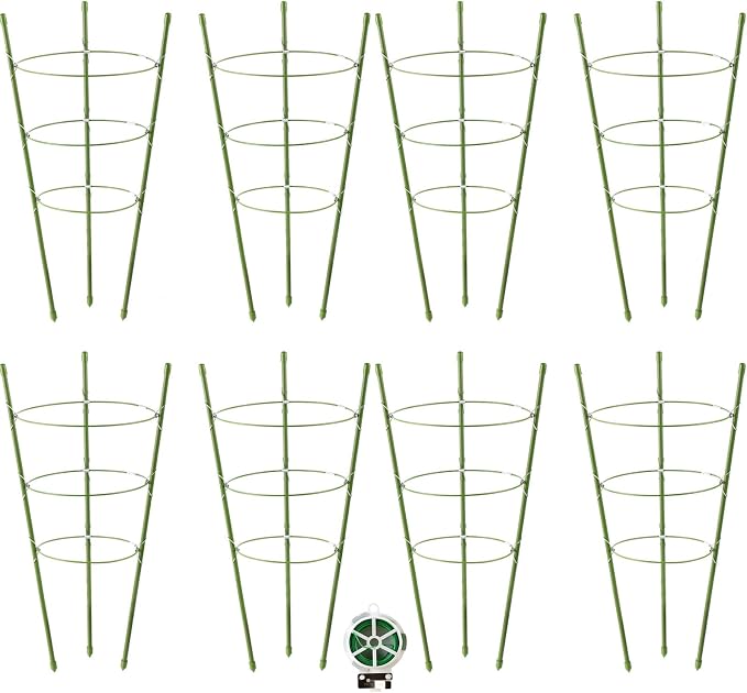 8 Pack Tomato Cage Plant Support Cages for Garden, 18 inches Tomato Trellis for Climbing Plants, Upgrade Garden Plant Stakes with Adjustable Ring, Tomato Rings for Support