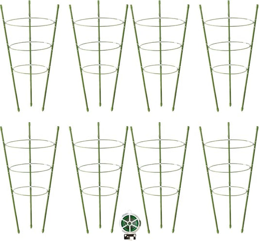 8 Pack Tomato Cage Plant Support Cages for Garden, 18 inches Tomato Trellis for Climbing Plants, Upgrade Garden Plant Stakes with Adjustable Ring, Tomato Rings for Support