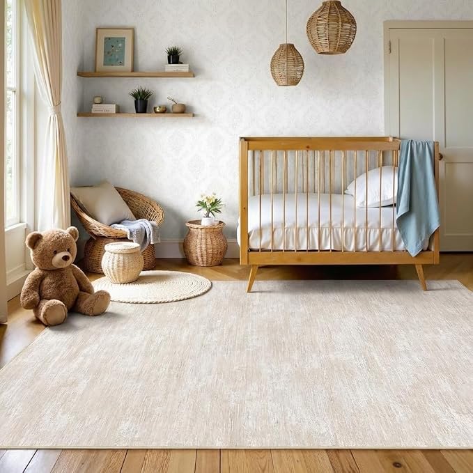 GarveeHome 4x6 Rugs for Bedroom Solid Color Machine Washable Area Rugs for Living Room, Non Slip Non Shedding Floor Cover Carpet Stain Resistant Low Pile Mats for Entryway Playroom Office, Beige