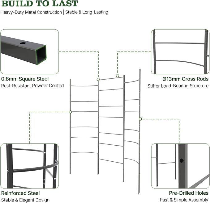 A ANLEOLIFE Garden Panel Trellis for Raised Garden Beds, Heavy-Duty Metal Panel with Crossbars, Bed-Mount or Ground Install, Vertical Support for Tomatoes, Peas & Beans, Quartz Gray