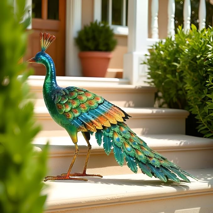 chisheen Metal Peacock Statue Garden Decor Yard Art Sculpture Gift for Women(Green)