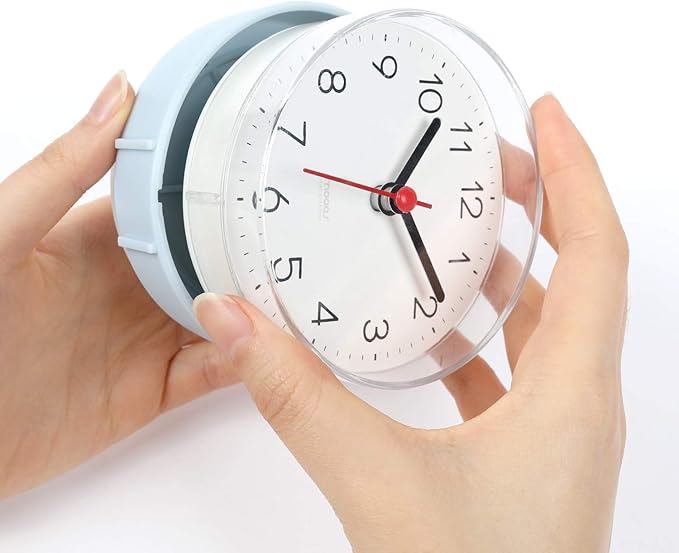 mooas 2WAY Silent Waterproof Bathroom Clock, Shower Clock, Wall Clock, Silent Non-Ticking Battery Operated, Suction Cup Wall Clock, Kitchen Clock (White)