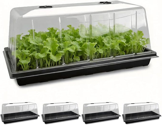 5 Pack 1020 Plant Tray with Tall Dome (7.3 inch), Plastic Flat Seed Starter Tray with Humidity Domes, Heavy Duty 1020 Trays with Lid, Durable Carrying Seedling Starting Tray for Planting (Black)