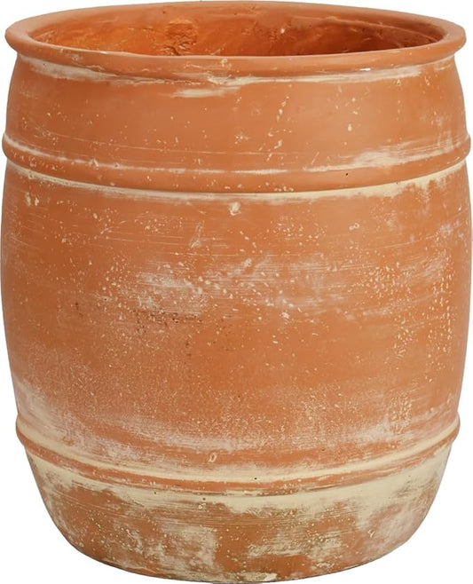 13"H x 12" Dia Aged Terracotta Planter Pot with Drainage Hole, Rustic Vintage Flower Pot for Indoor Outdoor Plants, Distressed Decorative Clay-Style Planter for Patio, Porch, Garden, Farmhouse Décor