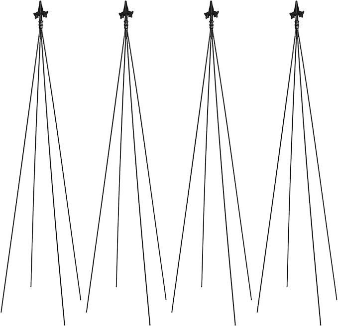 Achla Fleur De Lis Topiary Frame Set of 4, 78 Inch Wrought Iron Plant Supports, Outdoor Garden Trellis Supports for Climbing Plants, Decorative Black Garden Plant Support Stakes