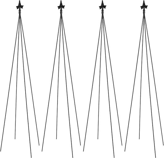 Achla Fleur De Lis Topiary Frame Set of 4, 78 Inch Wrought Iron Plant Supports, Outdoor Garden Trellis Supports for Climbing Plants, Decorative Black Garden Plant Support Stakes