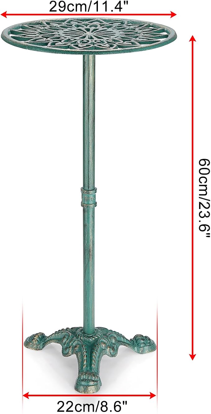 OwnMy Cast Iron Tall Plant Stand Heavy Duty Flower Pot Holder, Decorative Pedestal Potted Plant Rack, Indoor Outdoor Wrought Iron Large Single Plant Stand for Patio Garden Home, Antique Green