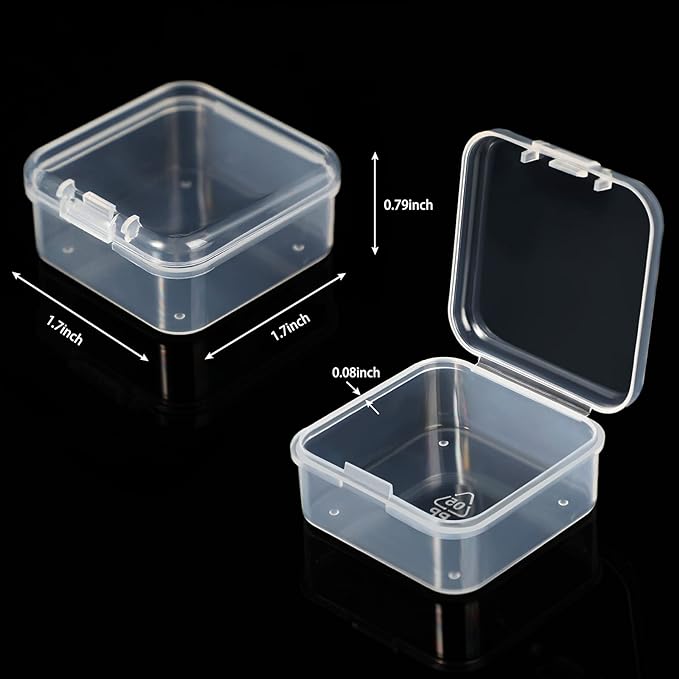SATINIOR 24 Packs Small Clear Plastic Beads Storage Containers Box with Hinged Lid for Storage of Small Items, Crafts, Jewelry, Hardware(1.7 x 1.7 x 0.8 in)