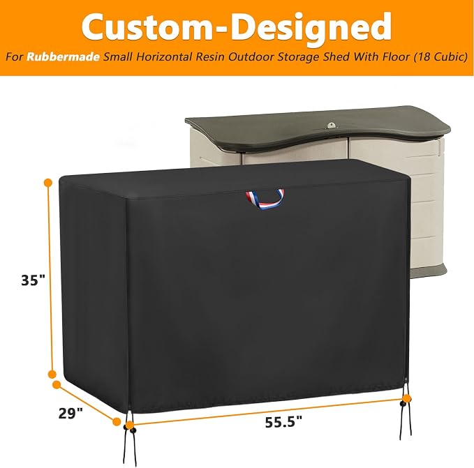 55 In Outdoor Storage Deck Box Cover for Rubber Maid Storage Shed 4.5Ft | 55.5x29x35,Waterproof Dustproof Heavy Duty Oxford Fabric,Small Horizontal Resin Rubber Tool Box Storage Cover with Zipper