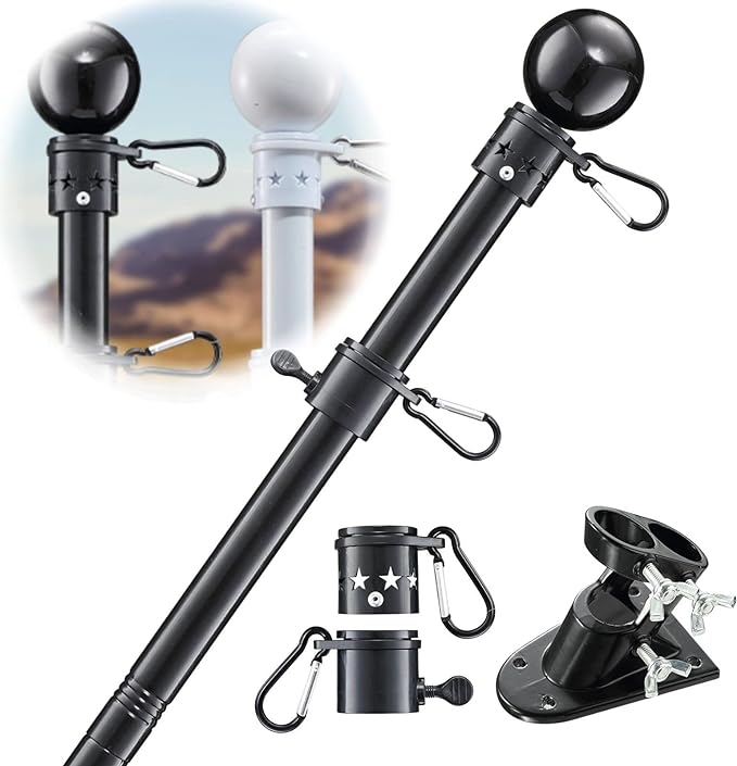 Flag Pole for Outside House - 5ft Stainless Steel Heavy Duty Flagpole Kit,Tangle Free,Dual Angle Bracket for Grommet Flags,Banner,Garden Flag,for Outdoor Porch,Yard,Garage,Balcony,Black