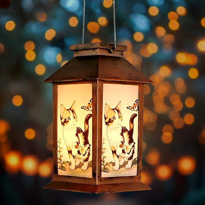 JOBOSI Solar Lantern Cat, Portable Decorative Gift, Solar Light, Gifts for Mom, Women, Grandma, Garden Yard Lawn Decor, Christmas and New Year Gift