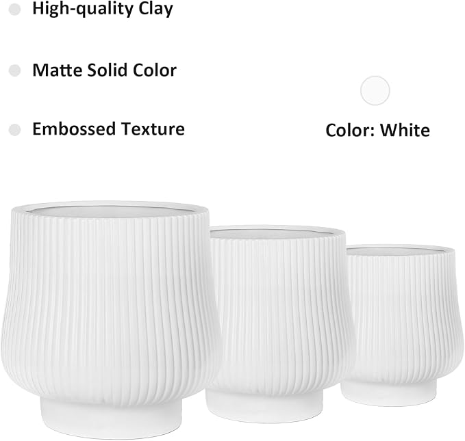 OXART Ceramic Plant Pot, 9/7/5.3 inch Large Plant Pot with Drainage, 3 Piece Planters for Indoor Plants, Modern Decor Home Office Garden Flower Pots for Indoor Outdoor Plants, White
