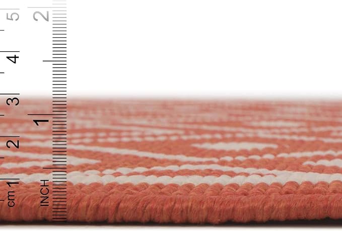 Unique Loom Outdoor Trellis Collection Area Rug - Kafes (4' 1" Round, Rust Red/ Ivory)