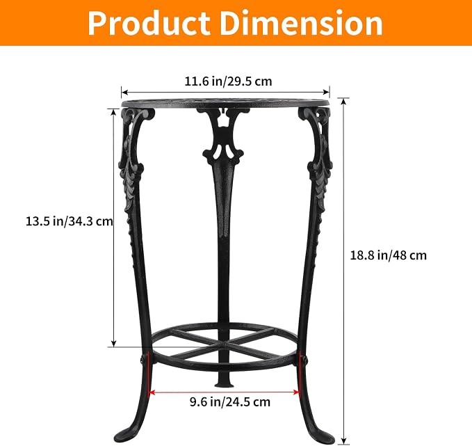 Vintage Cast Iron Plant Stand, 18.8" Tall Flower Pot Holder, 2 Tiered Potted Planter Rack for Living Room, Bedroom, Kitchen, Porch (Black)