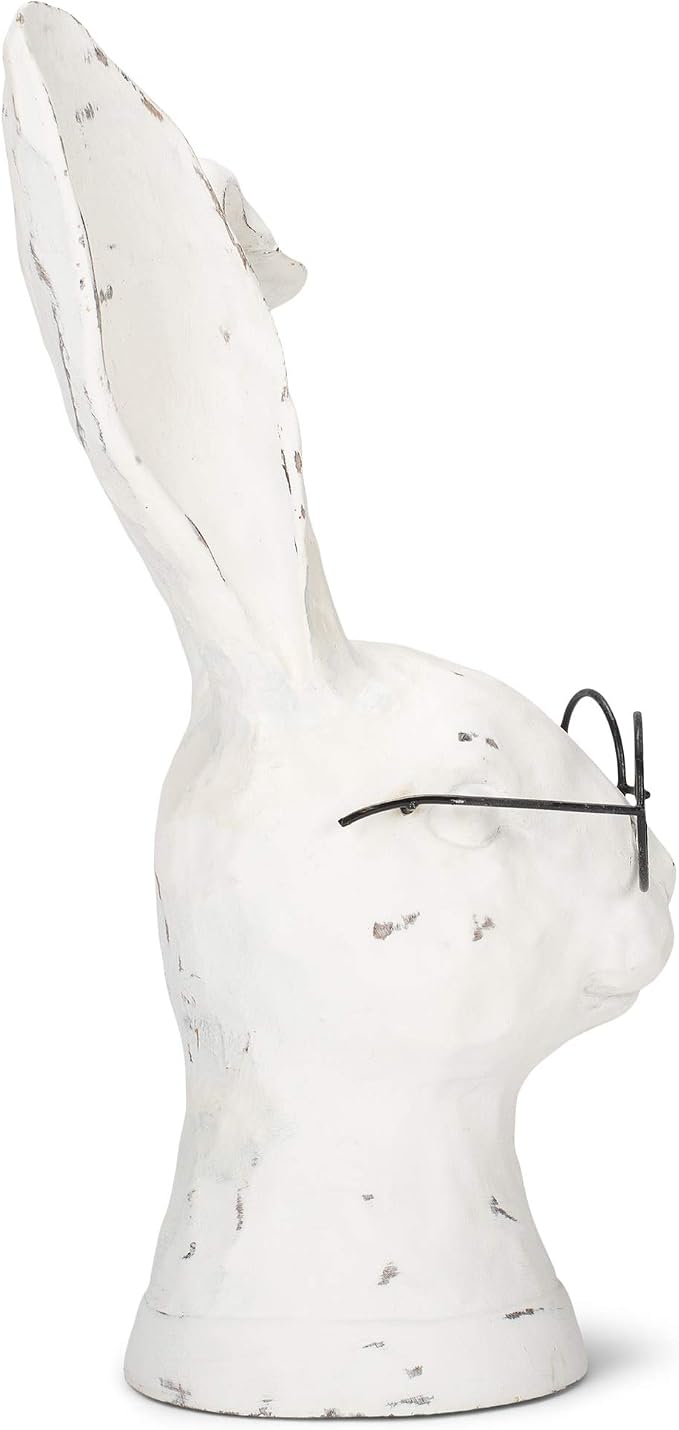 Raz Distressed Rabbit Floppy Ears Round Glasses 11 inch Resin Stone Decorative Figurine
